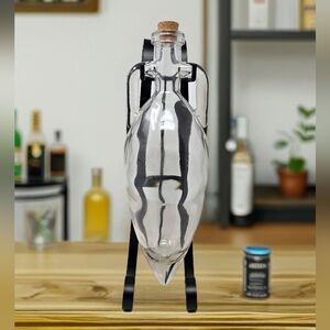 Shonefeld's Torpedo Shaped Glass Decanter With Metal Stand Hand Blown Vintage